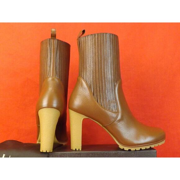 NIB GUCCI 323551 EDITH CUIR BROWN LUXOR LEATHER ELASTICIZED ANKLE BOOTS 39.5 - Picture 6 of 12
